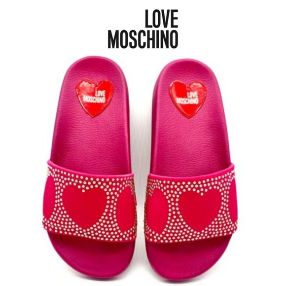 Love Moschino Shoes - Love Moschino Pink Heart Studded Sandals